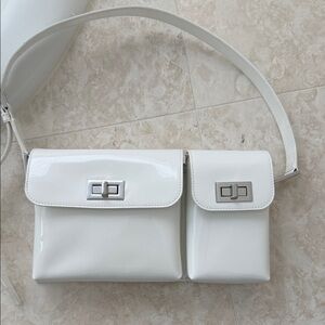 BY FAR Glossy White Crossbody Bag Duo